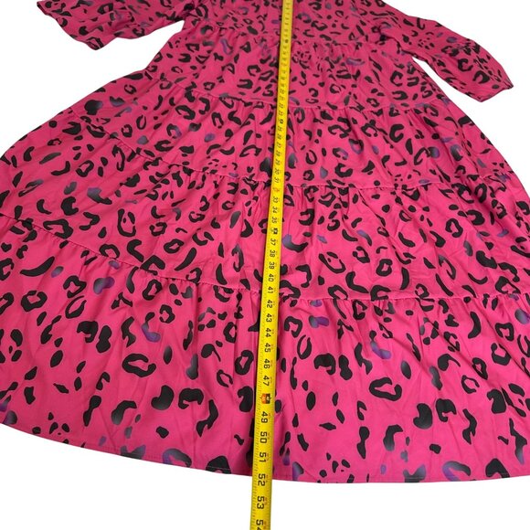 Pink Leopard Maxi Dress XL Long Sleeve Tiered Flowing Boho Style Office Work - Picture 8 of 16